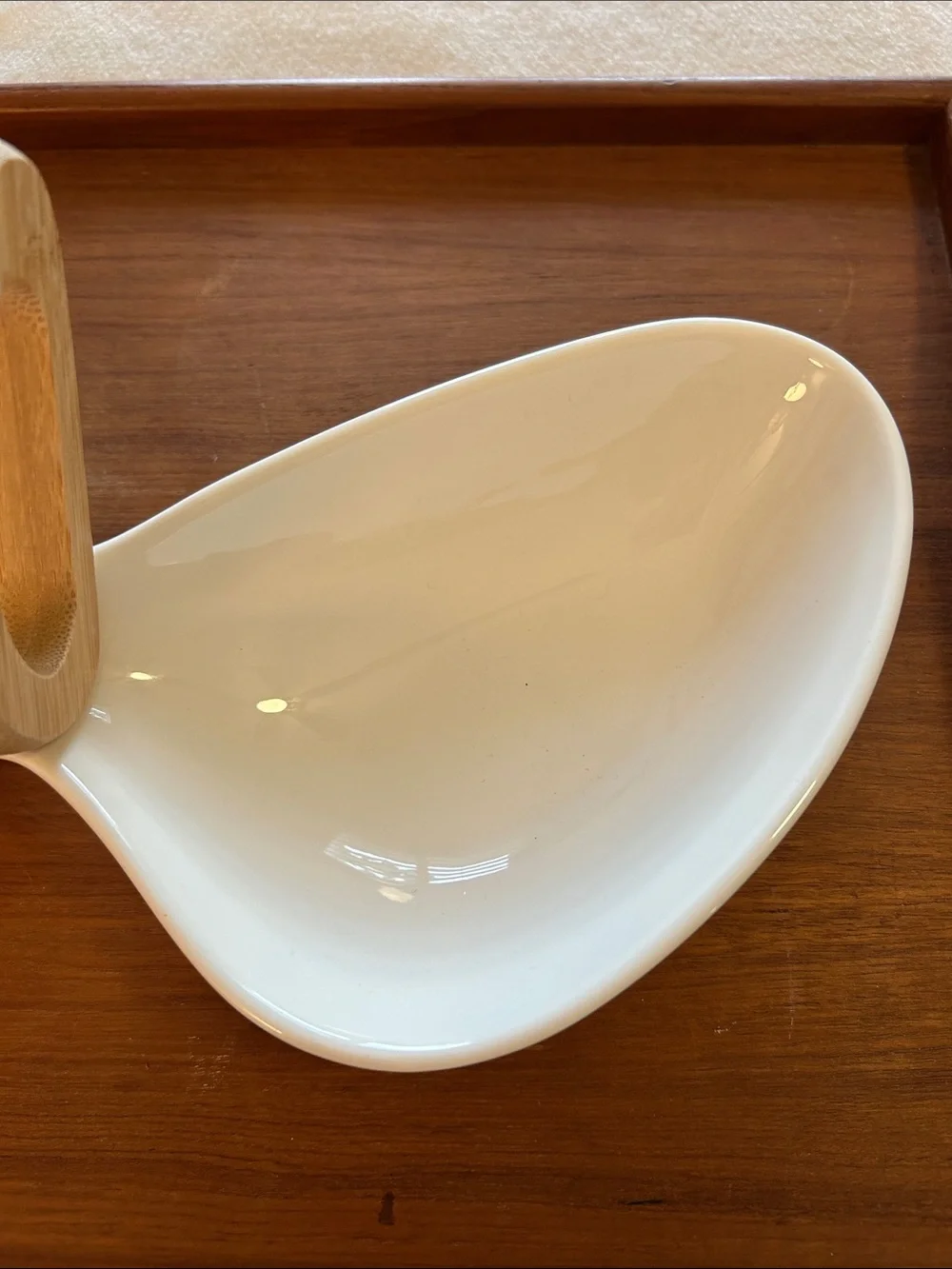 VTG MCM BRANDANI ITALY Large White Ceramic Divided Dish Bamboo Handle